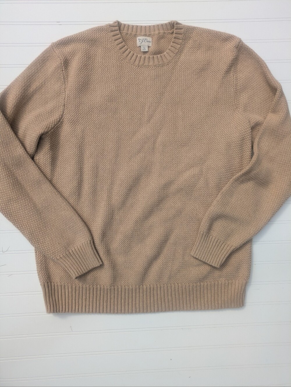 J. Crew Camel Thick Cotton Knit Basketweave Crewneck Sweater Holiday 2025